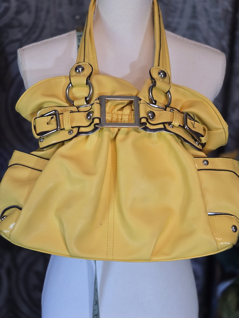 Wilsons Leather Yellow Gathered Shoulder Bag with Silver Hardware